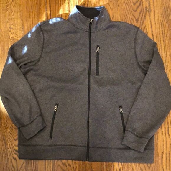 Men’s Charcoal Grey Full Zip Fleece Lined Sweater Zipper Pockets XXL - Picture 8 of 10